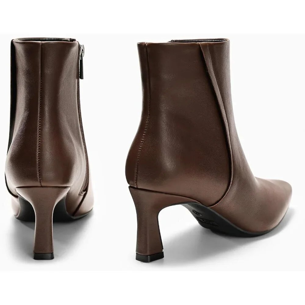 Women Chocolate Brown Ankle Kitten Low Heel Pointed Toe Zipper Winter Dress Boot